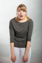 Amazed shocked girl wide open mouth. Royalty Free Stock Photo