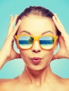 Amazed teenage girl in sunglasses Royalty Free Stock Photo