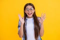 amazed teenage girl wear eyesight glasses. teenage girl can see with eyesight glasses. teenage girl in eyesight Royalty Free Stock Photo