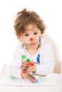 Amazed toddler boy with messy hands Royalty Free Stock Photo