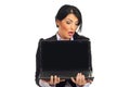 Amazed woman looking to blank laptop screen Royalty Free Stock Photo