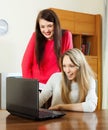 Amazed women using laptop