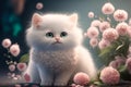 Amazing Abstract artwork of the single cat sitting in the lovely background full of pink hearts and flowers.