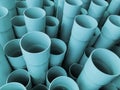 Amazing abstract closeup view of bluish industrial plastic communication pipes, tubes