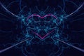 Amazing abstract computer-generated red heart in blue flames on hight detailed blue background. Hi res.