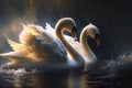 Amazing Abstract picture portrait of two swans together. Love and relationship concept. Generative AI