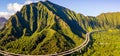 Amazing aerial footage view of the mountains by the famous Haiku stairs