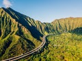 Amazing aerial footage view of the mountains by the famous Haiku stairs Royalty Free Stock Photo