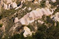Amazing aerial landscape view of geologic formations of Cappadocia. Amazing shaped sandstone rocks Royalty Free Stock Photo
