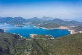 Amazing Aerial Panorama view of High Island Reservoir, The famous vacation destination in Sai Kung, Hong Kong, outdoor, daytime Royalty Free Stock Photo