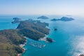 Amazing Aerial Panorama view of Leung Shuen Wan, High Island Reservoir, Sai Kung, Hong Kong, outdoor, daytime Royalty Free Stock Photo