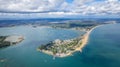 amazing aerial panorama view of Sandbanks Beach and Cubs Beach in Bournemouth, Poole and Dorset, England