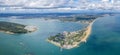 amazing aerial panorama view of Sandbanks Beach and Cubs Beach in Bournemouth, Poole and Dorset, England