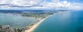 amazing aerial panorama view of Sandbanks Beach and Cubs Beach in Bournemouth, Poole and Dorset, England