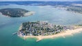 amazing aerial panorama view of Sandbanks Beach and Cubs Beach in Bournemouth, Poole and Dorset, England