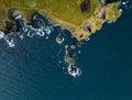 Landscape from above of Gatklettur basalt rock on the Atlantic coast of Arnarstapi.