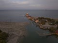 Amazing aerial shot of fishing huts at sunset near Comacchio Royalty Free Stock Photo