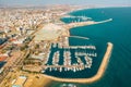 Amazing aerial shot of the main street of Larnaca, cathedral and Phinikoudes beach in Cyprus Royalty Free Stock Photo