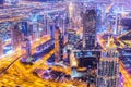 Amazing aerial skyline cityscape with illuminated skyscrapers. Downtown of Dubai at night, United Arab Emirates Royalty Free Stock Photo