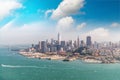 Amazing aerial skyline of San Francisco from helicopter, California - USA