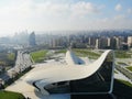 Amazing aerial view from above by drone on capital of Azerbaijan - Baku. Building of Heydar Aliev Center