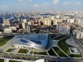 Amazing aerial view from above by drone on capital of Azerbaijan - Baku. Convention Center