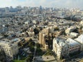 Amazing aerial view from above by drone on capital of Azerbaijan - Baku. The Maiden Tower