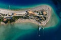 Amazing aerial view of Blue Lagoon in beach resort in the Fethiye district - Oludeniz.  Turkey. Summer landscape with mountains, g Royalty Free Stock Photo