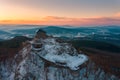 Amazing aerial view of Castle of SalgÃÂ³ with splendid winter morning sunrise. Royalty Free Stock Photo