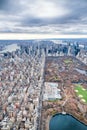 Amazing aerial view of Central Park and New York skyline on a cloudy day from helicopter, USA Royalty Free Stock Photo