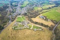 amazing aerial view of Corfe Castle, aerial view of the famous historical site and the village, united kingdom