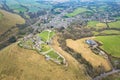 amazing aerial view of Corfe Castle, aerial view of the famous historical site and the village, united kingdom