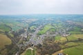 amazing aerial view of Corfe Castle, aerial view of the famous historical site and the village, united kingdom