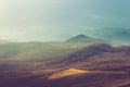 Amazing aerial view of desert, stone hills, and distant mountains layers range.Wilderness background. Near Mount Erciyes. Kayseri, Royalty Free Stock Photo