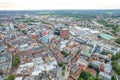 amazing aerial view of the downtown and High Street of Reading, Berkshire, UK