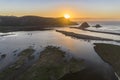 Amazing aerial view of a dreamlike beach in the central Chilean coast. Striking view of the waves coming from the sea and the wild Royalty Free Stock Photo