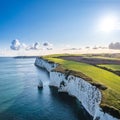 Amazing aerial view of the famous Old Harry Rocks, the most eastern point of the Jurassic Coast, a UNESCO World Heritage Site, UK Royalty Free Stock Photo