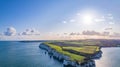 Amazing aerial view of the famous Old Harry Rocks, the most eastern point of the Jurassic Coast, a UNESCO World Heritage Site, UK Royalty Free Stock Photo