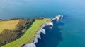 Amazing aerial view of the famous Old Harry Rocks, the most eastern point of the Jurassic Coast, a UNESCO World Heritage Site, UK Royalty Free Stock Photo