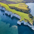 Amazing aerial view of the famous Old Harry Rocks, the most eastern point of the Jurassic Coast, a UNESCO World Heritage Site, UK Royalty Free Stock Photo