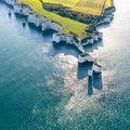 Amazing aerial view of the famous Old Harry Rocks, the most eastern point of the Jurassic Coast, a UNESCO World Heritage Site, UK Royalty Free Stock Photo