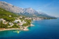 Amazing aerial view of Makarska riviera, Dalmatia, Croatia, landscape. Tourist resort, Adriatic sea coast, travel background Royalty Free Stock Photo