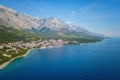 Amazing aerial view of Makarska riviera, Dalmatia, Croatia, landscape. Tourist resort, Adriatic sea coast, travel background Royalty Free Stock Photo