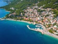 Amazing aerial view of Makarska riviera, Dalmatia, Croatia, landscape. Tourist resort, Adriatic sea coast, travel background Royalty Free Stock Photo