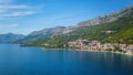 Amazing aerial view of Makarska riviera, Dalmatia, Croatia, landscape. Tourist resort, Adriatic sea coast, travel background Royalty Free Stock Photo