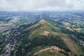 Amazing aerial view of the Malvern Hills and town center of Great Malvern, The famous village for outdoor and tourist, England