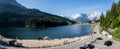 Amazing aerial view of the Misurina lake closed to National Park Tre Cime di Lavaredo, Auronzo, Dolomiti Alps, South Tyrol, Italy Royalty Free Stock Photo