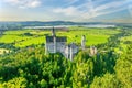 Amazing aerial view on Neuschwanstein Fairytale Castle at sunny summer day, Bavaria, Germany Royalty Free Stock Photo