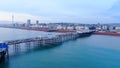 Amazing aerial view over Brighton Pier and Beach in England - drone footage Royalty Free Stock Photo