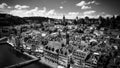 Amazing aerial view over the historic district of Lucerne in Swi in black and white Royalty Free Stock Photo